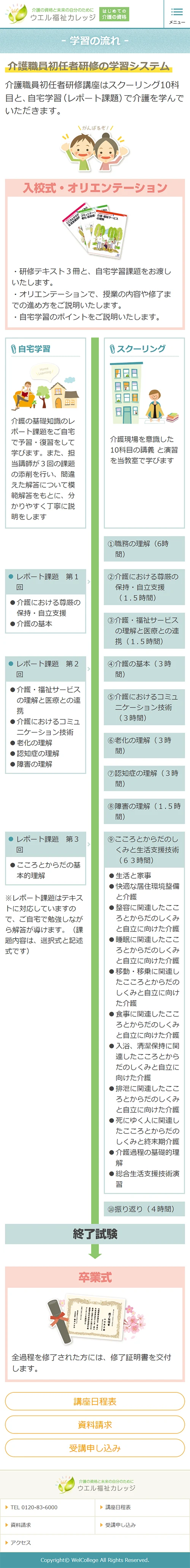 [ウエル福祉カレッジ] 学習の流れページ | スマホビュー