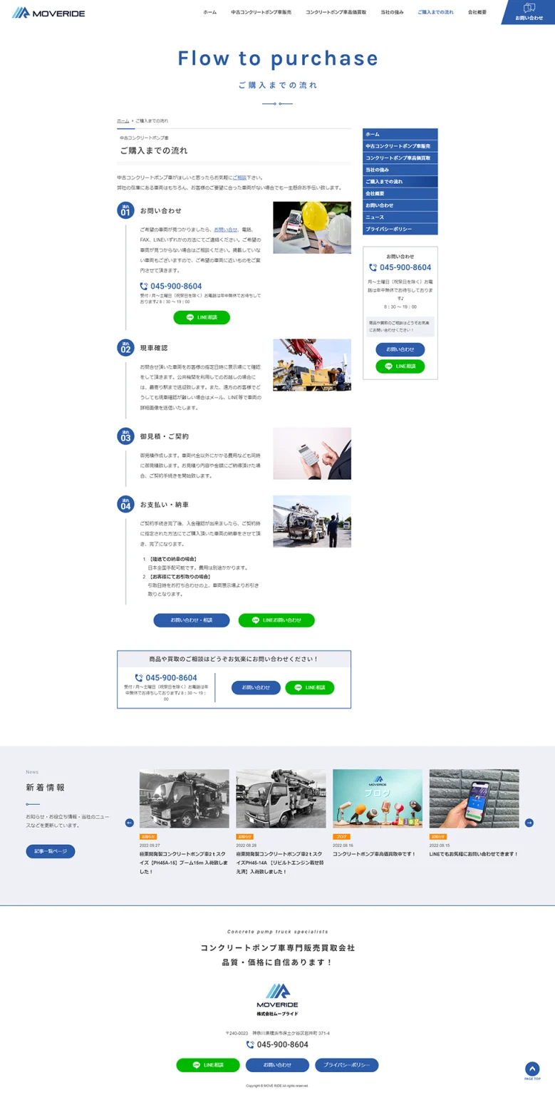 [ムーブライド/ コンクリートポンプ車販売サイト] ご購入までの流れページ