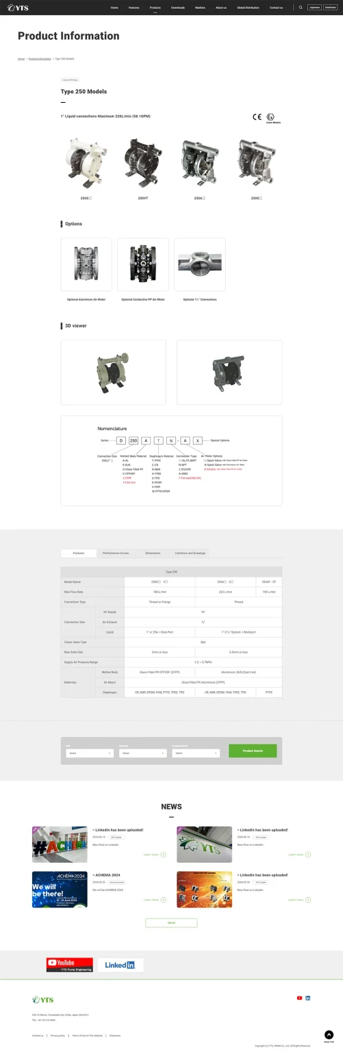 [ワイ・ テイ・ エス / ダイアフラムポンプメーカーサイト] 英語サイト製品ページ