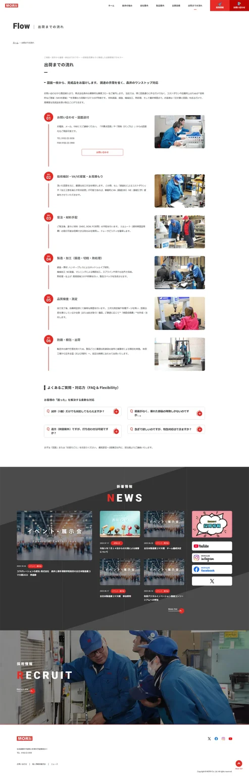 [森井 / 精密機械加工] 出荷までの流れページ